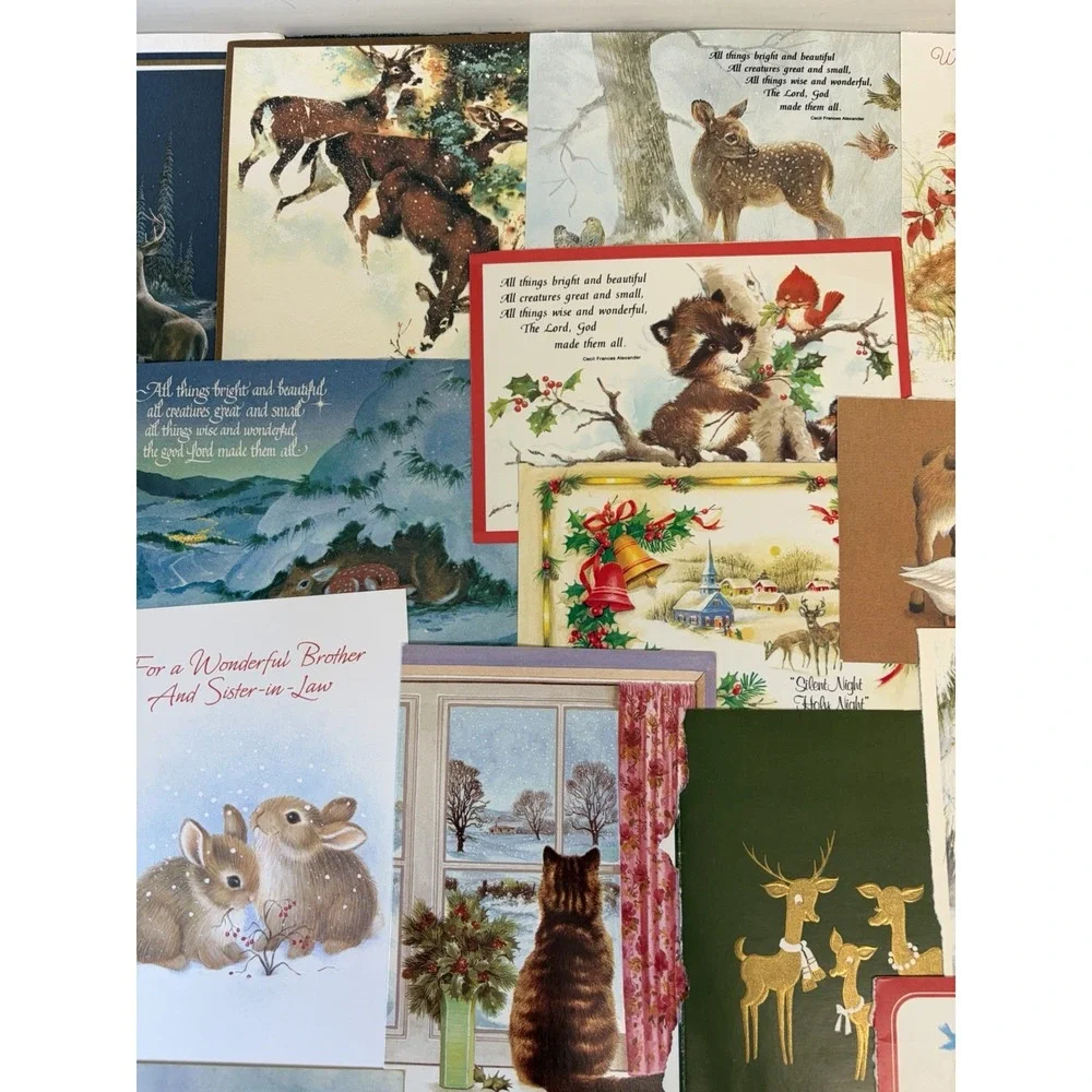 Vintage Animal Christmas Cards Fronts ONLY Scrapbooking Crafts Decoupage 50+